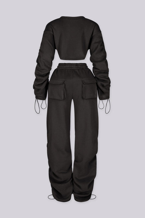 Slow Down Ruched Top & Cargo Jogger SET