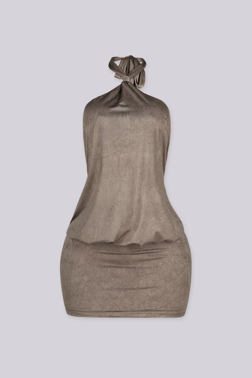 Venezia Crease Halter Mini Dress
