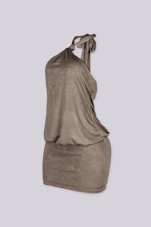 Venezia Crease Halter Mini Dress