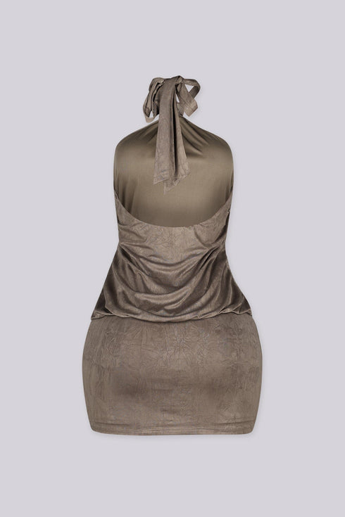 Venezia Crease Halter Mini Dress