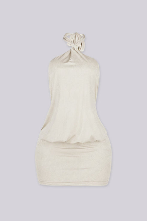 Venezia Crease Halter Mini Dress