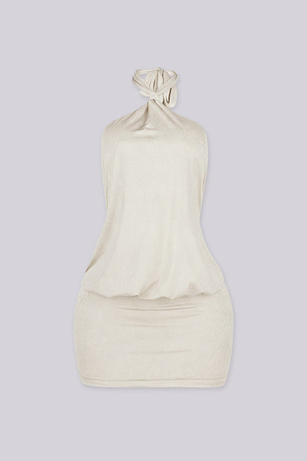 Venezia Crease Halter Mini Dress