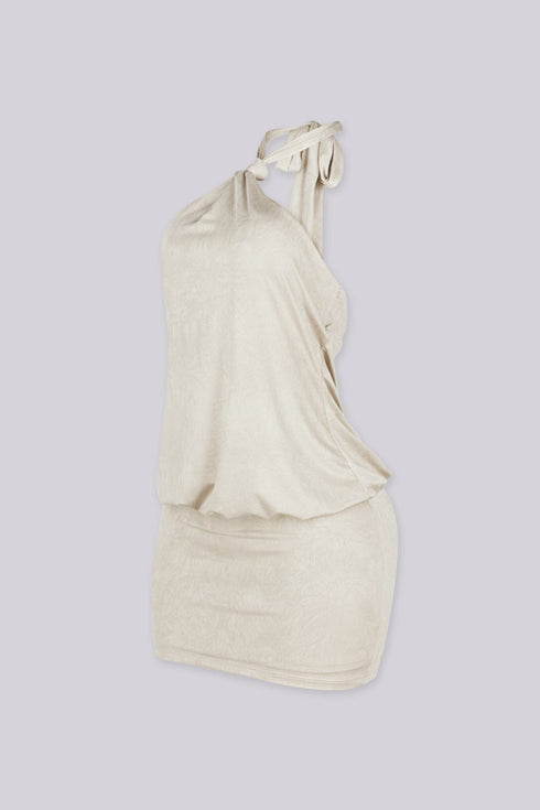 Venezia Crease Halter Mini Dress
