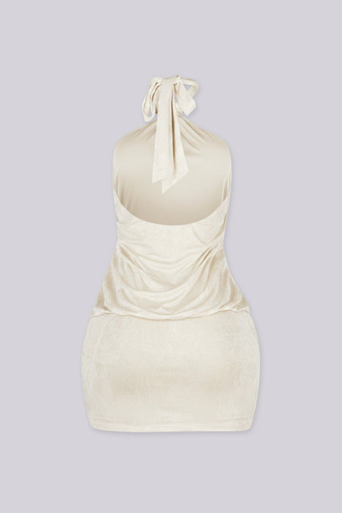 Venezia Crease Halter Mini Dress