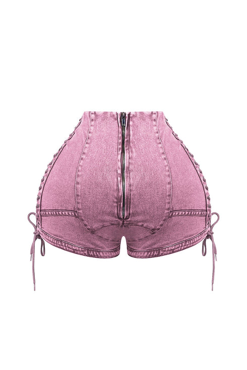 Keep Up Lace Up Denim Shorts
