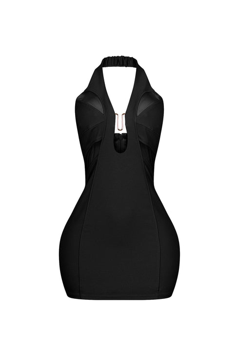 Dilara Halter Neck Metal Trim Mini Dress