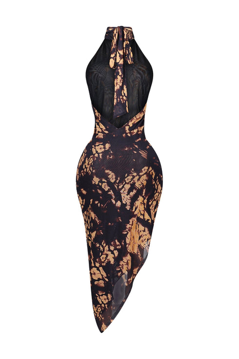 Lorelei Mesh Tie Dye Halter Asymmetrical Dress