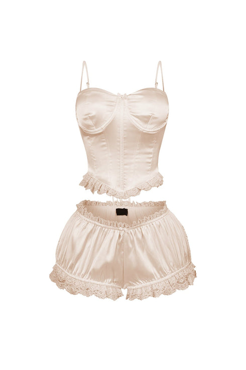 Zeeba Satin Corset Lace Up Top & Shorts SET