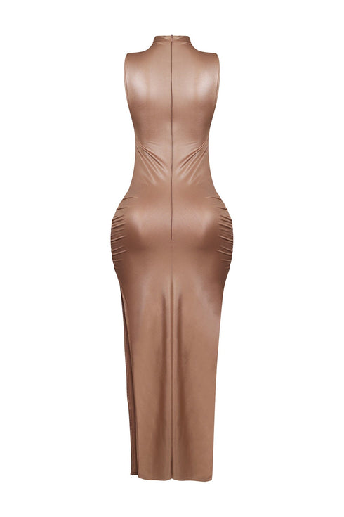 Marenna Faux Leather Ruched Maxi Dress