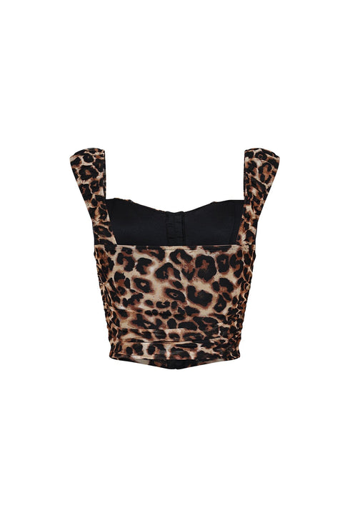 Catelyn Mesh Leopard Corset Bustier Top