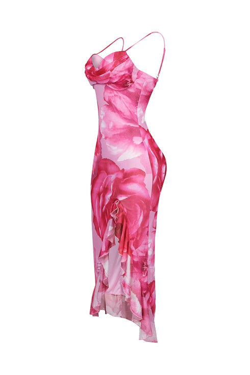 Vonesse Mesh Floral Slit Tank Midi Dress