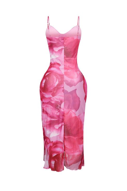 Vonesse Mesh Floral Slit Tank Midi Dress