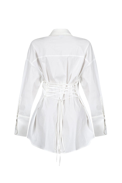 Euphie Lace Up Poplin Shirts Mini Dress