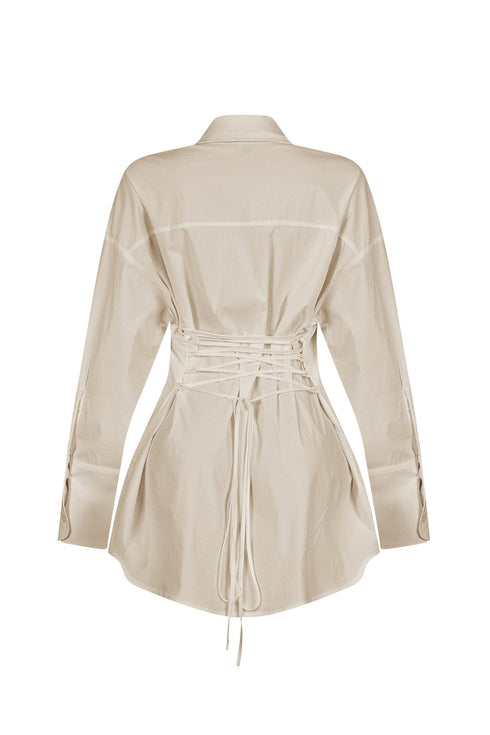 Euphie Lace Up Poplin Shirts Mini Dress