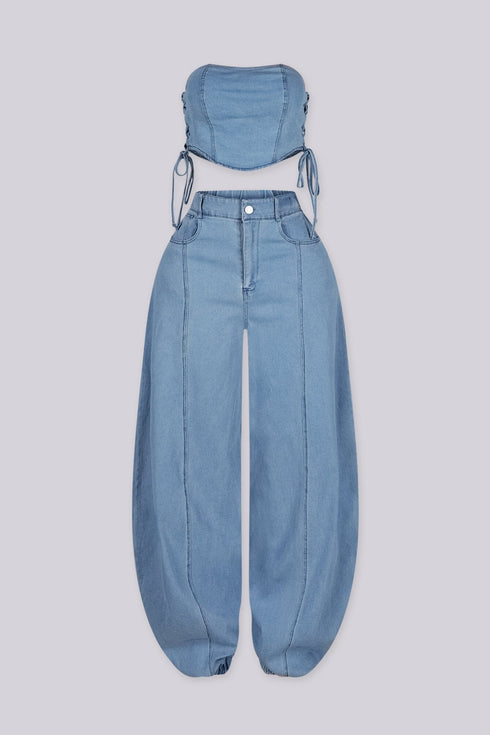 Breakline Denim Top & Jogger SET