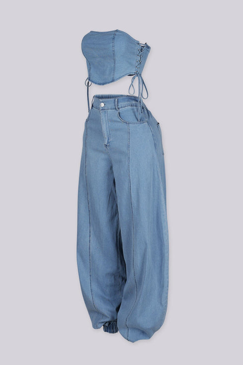 Breakline Denim Top & Jogger SET