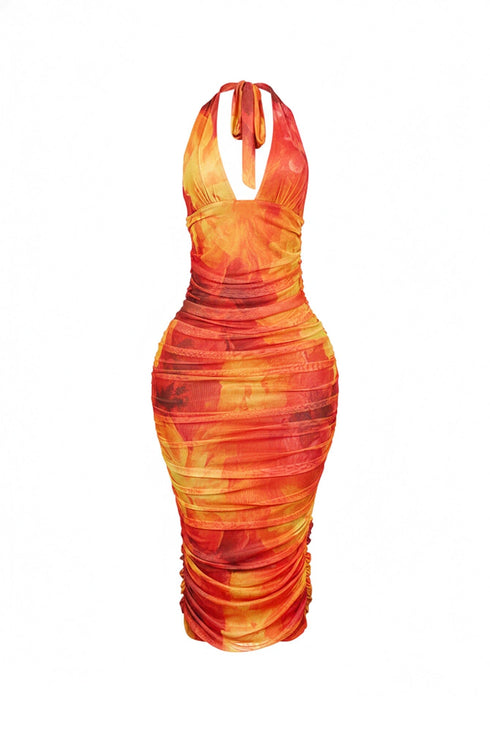 Bloomruche Mesh Print Halter Dress