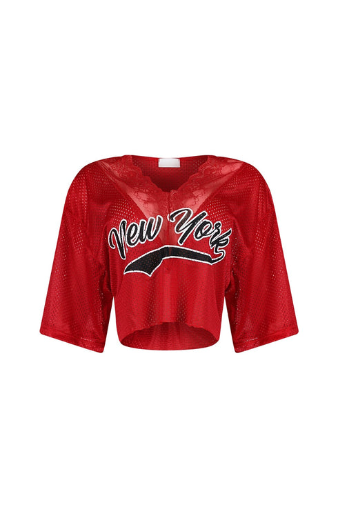 Beryl New York Lace V-Neck Jersey Top