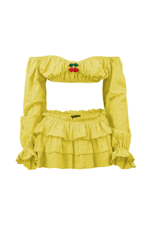 Vanilla Cherry Off Shoulder Top & Skirt SET