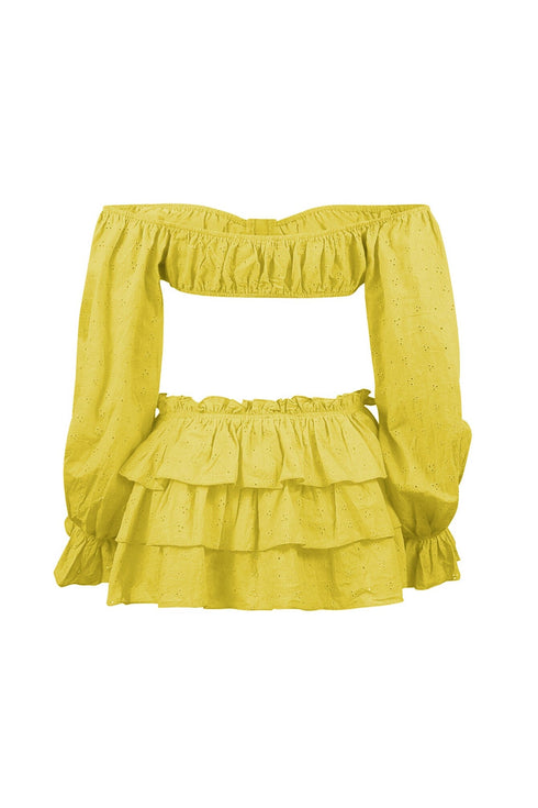 Vanilla Cherry Off Shoulder Top & Skirt SET