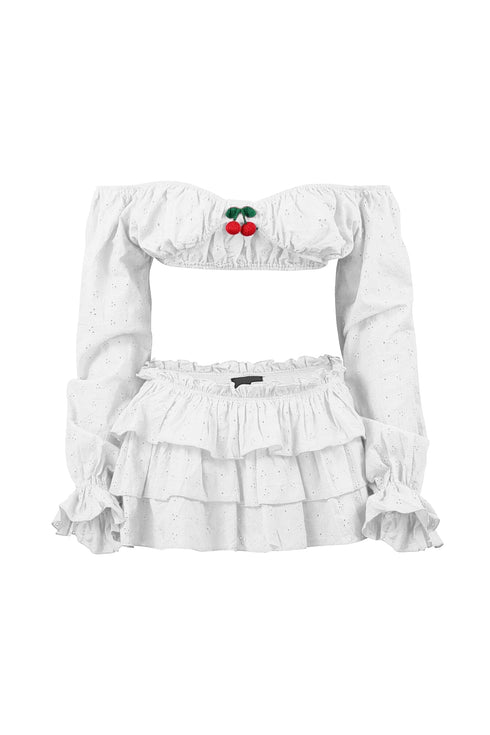 Vanilla Cherry Off Shoulder Top & Skirt SET