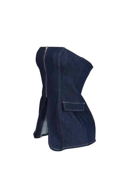 Meems Dusk Denim Zip up Tube Top