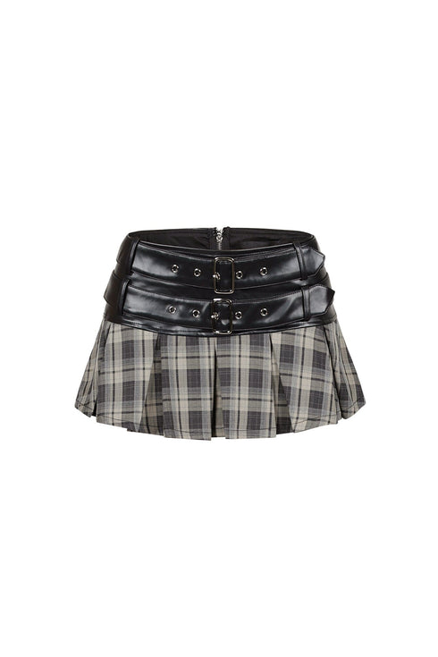 Kazuma Leather Plaid Contrast Mini Skirt