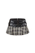 Kazuma Leather Plaid Contrast Mini Skirt