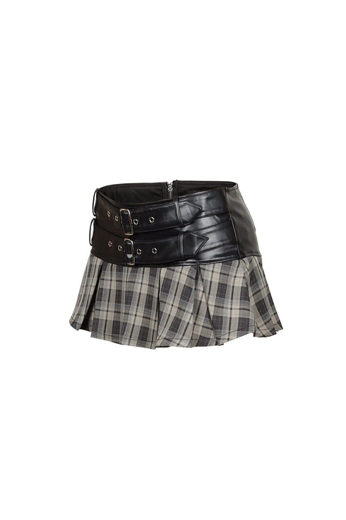 Kazuma Leather Plaid Contrast Mini Skirt