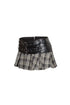 Kazuma Leather Plaid Contrast Mini Skirt