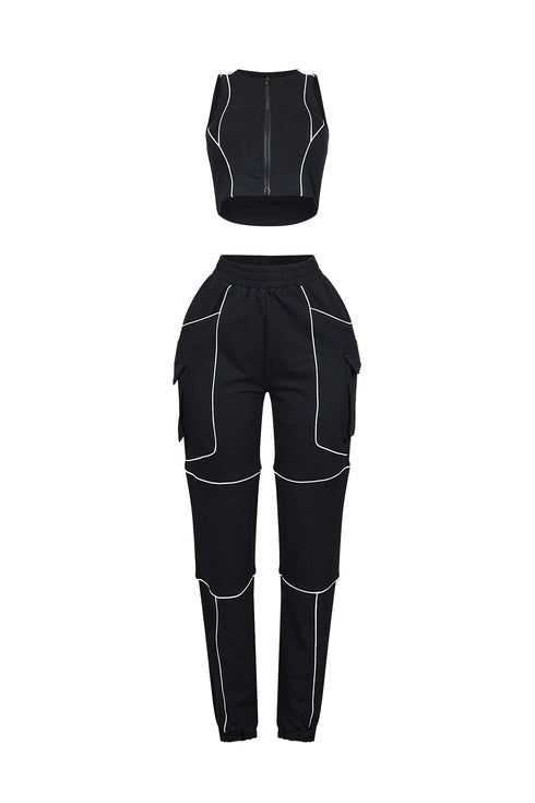 Gaga Piping Detail Zip-Up Top & Pants SET