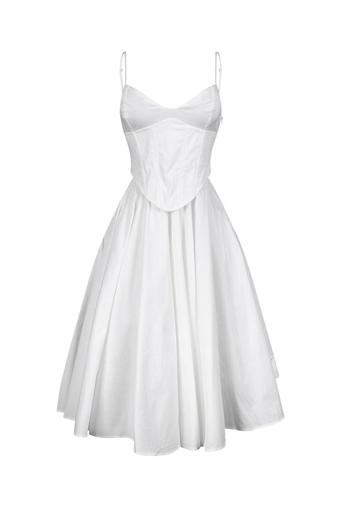 Voluminous Poplin Corset Midi Dress