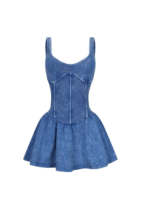 Lilith Mineral Washed Ribbed Cotton Corset Dress