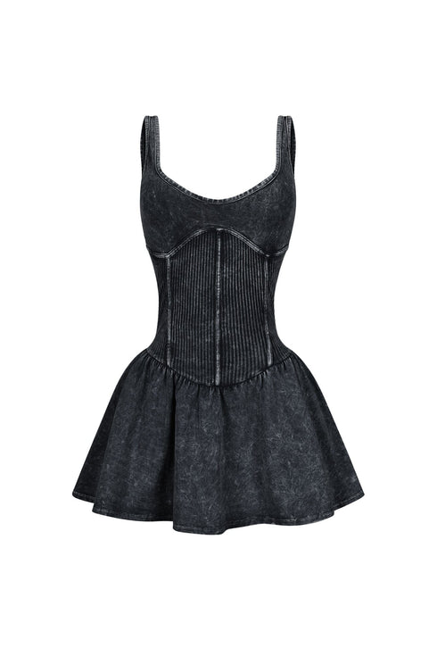 Lilith Mineral Washed Ribbed Cotton Corset Dress