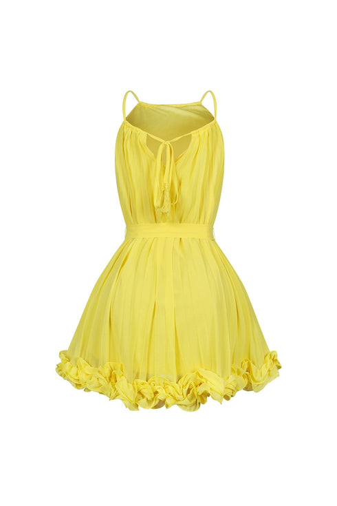 Yoneko Mesh Ruffled Halter Neck Mini Dress