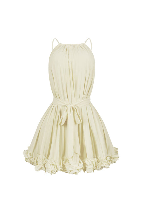 Yoneko Mesh Ruffled Halter Neck Mini Dress