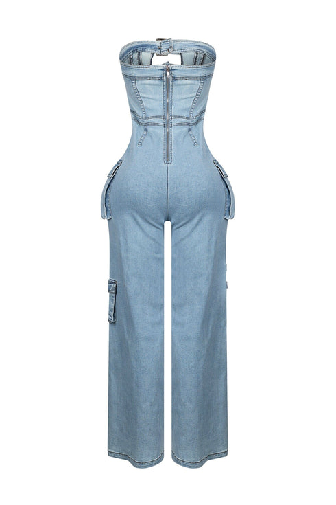 Ayla Washed Denim Cut Out Jumpsuit
