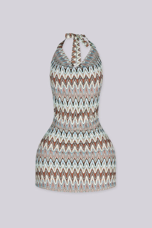Mocha Mirage Halter Mini Dress