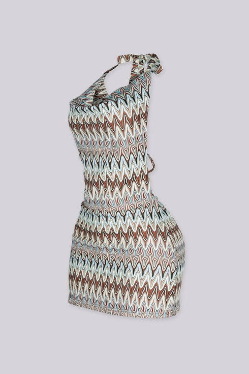 Mocha Mirage Halter Mini Dress