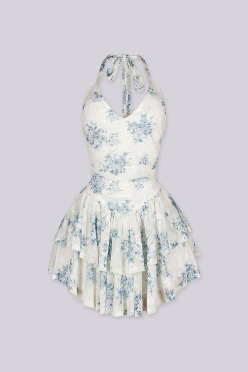 Blue Haze Flocked Mini Dress