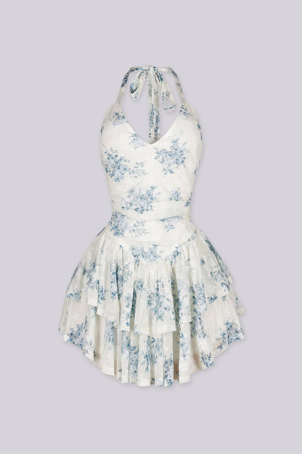 Blue Haze Flocked Mini Dress