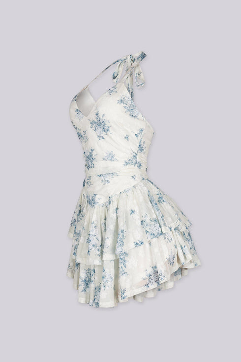 Blue Haze Flocked Mini Dress