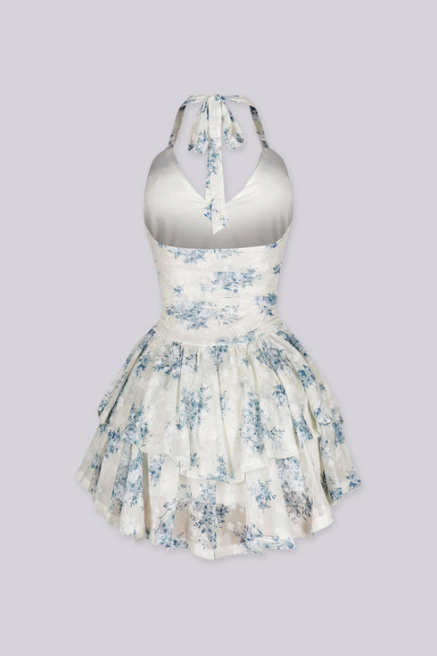 Blue Haze Flocked Mini Dress