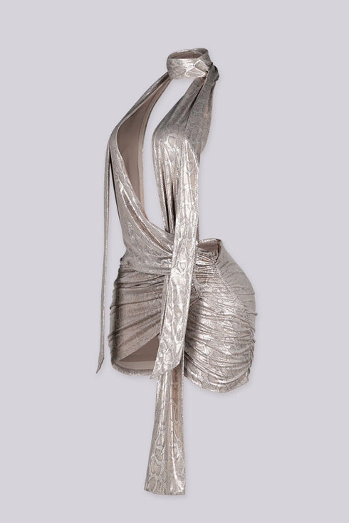 Serpentine Scarf Cowl Mini Dress