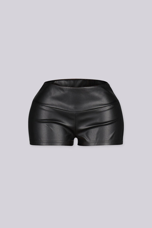 Onyx Curve Faux Leather Shorts
