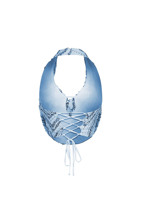 Shimmering Gold Sequin Halter Mesh Top