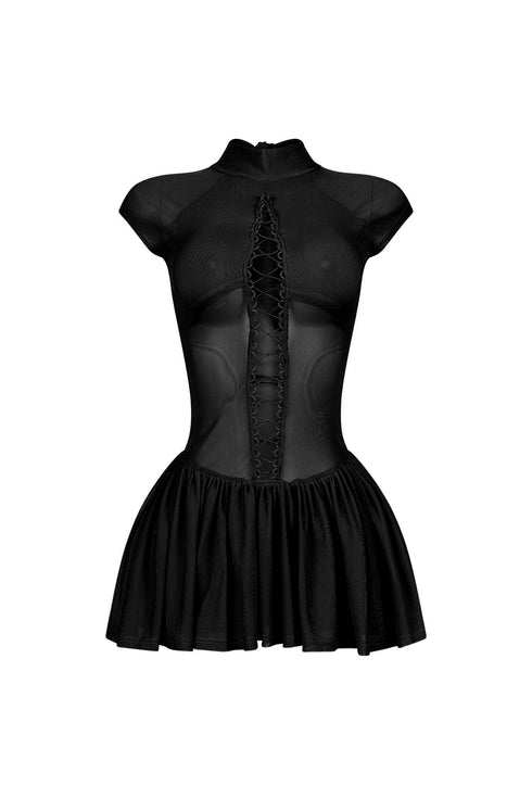 Asajj Cap Sleeve Lace Up Flare Mini Dress