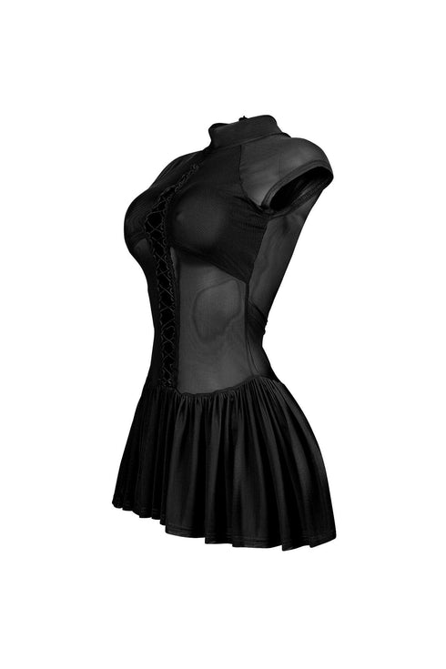 Asajj Cap Sleeve Lace Up Flare Mini Dress