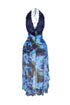 Fitted Mesh Printed Halter Maxi Dress