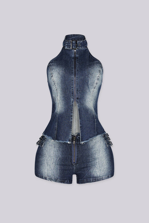 Zipstorm Denim Halter Top & Shorts SET